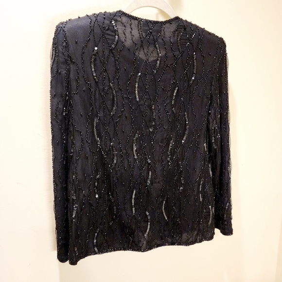 J.M.C Women's Vintage Black Sequins Beaded Long Sleeves Silk Evening Cardigan PS - Picture 10 of 12
